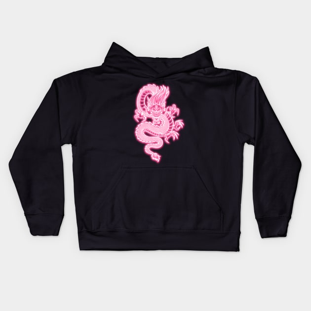 Pink Neon Glow Chinese Dragon Kids Hoodie by la chataigne qui vole ⭐⭐⭐⭐⭐